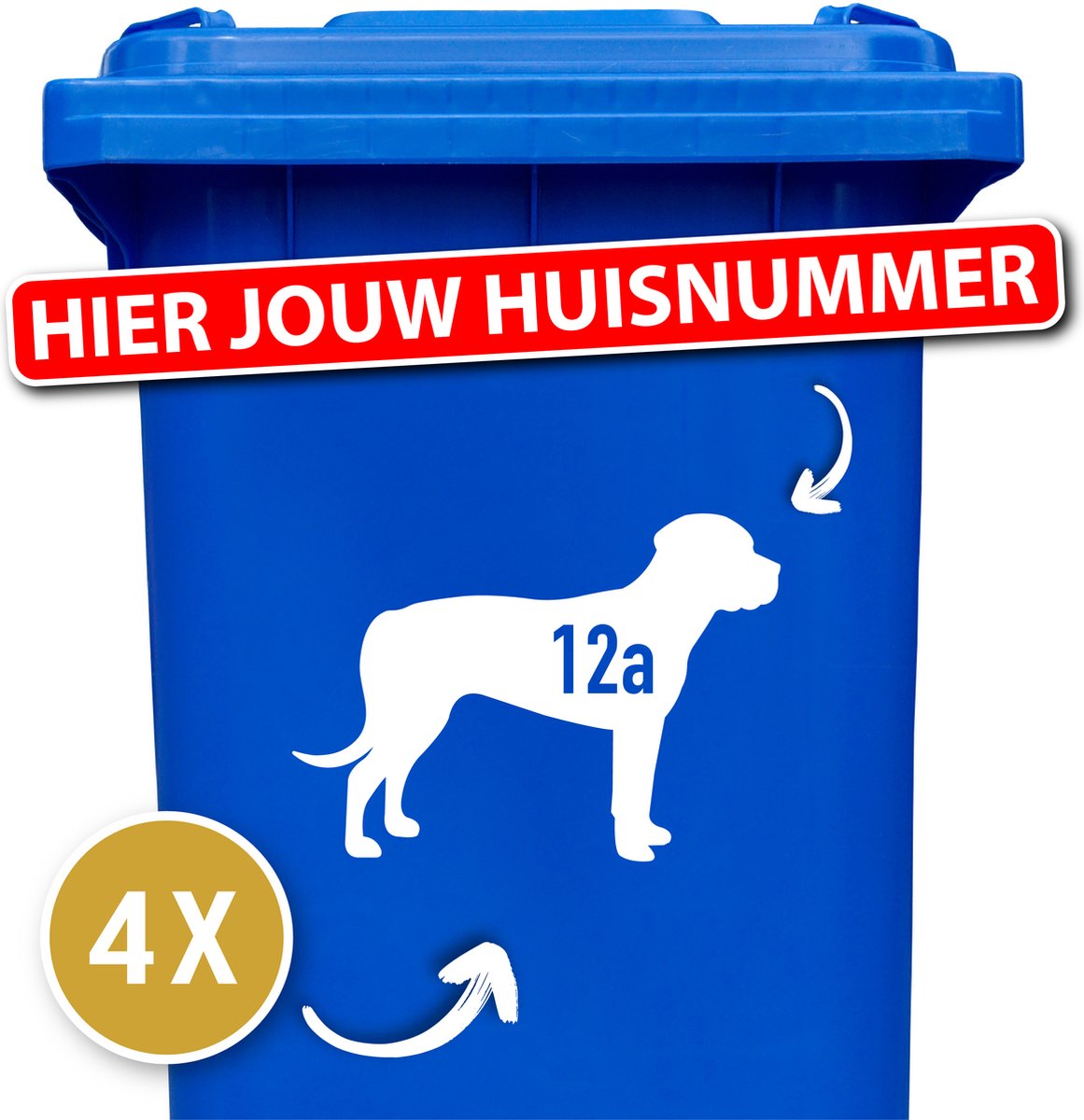 Container sticker - klikostickers - kliko sticker voordeelset - 4 stuks - Rottweiler - container sticker huisnummer - wit - vuilnisbak stickers - container sticker hond