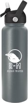 Raven-Merchandise-40oz Drinkfles met Wijde Mond-Dubbelwandige Geïsoleerde -Thermische Prestatie - Grijs Poedergecoat-Siliconen rietje met anti-stofdeksel
