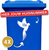 Papagaai vliegend - Container sticker - Kliko Sticker - Sticker - Huisnummer - 4 Stuks - Wit