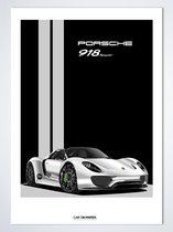 Porsche 918 Spyder Wit op Poster - 50 x 70cm - Auto Poster Kinderkamer / Slaapkamer / Kantoor