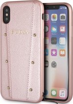 Roze hoesje van Guess - Backcover - Gold studs - Leer - iPhone X-Xs - Siliconen rand
