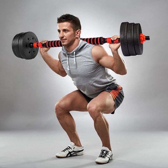 Halterbank Wit met 100 kg halterset - Fitnessbank - Verstelbaar - Halterstang