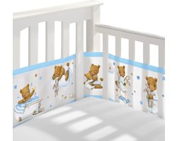 Buxibo - Baby Bed Omrander - Bedbumper - Hoofdbeschermer - Set van 2 - 340x30cm & 160x30cm - Blauw