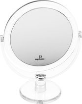 Staande spiegel rond dubbelzijdig normaal en 7x vergroting make-up spiegel diameter 16 cm hoogte 22 cm metaal/acryl