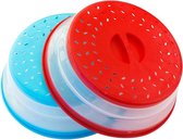BPA-vrij TPR 10,5 inch ronde opvouwbare magnetronhoes met handvat rood + blauw