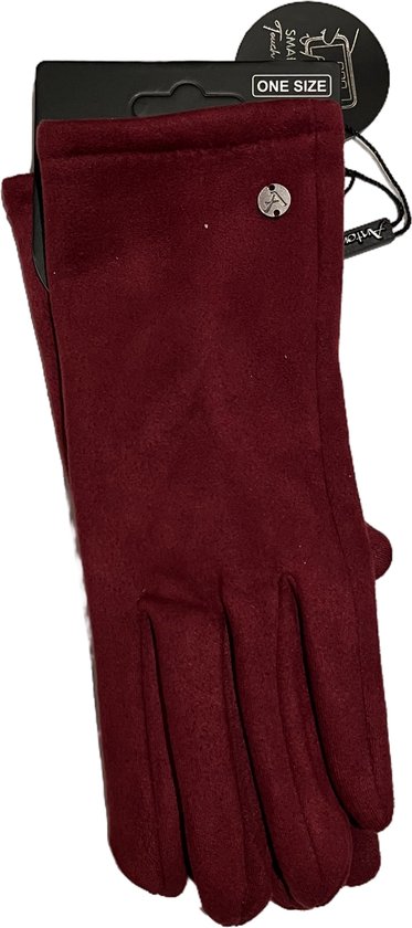 Antonio Handschoen – Dames Handschoen - Suede Look – Rood – Effen kleur – One size (valt klein) - Warme Wintersport Handschoen