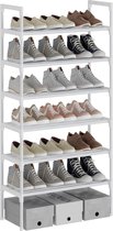 6-laags witte verstelbare schoenenrekken, schoenenopslag, hoge schoenenrek, organisator, plankhouder, standaard voor 18 paar schoenen, 56 x 30 x 110 cm, extra robuuste constructie