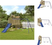 vidaXL Speeltorens met brug - 314 x 460 x 214 cm - Vacuüm geïmpregneerd grenenhout - Dubbele schommelset - Golfglijbaan - Blauw - Speeltoestellencombinatie