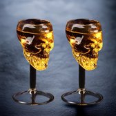Living by ROKA® Set van 2 doodskop glazen | Doodskop champagneglas | Doodskop mixdrankglas | Whiskey glas | Luxe wijnglas | Luxe champagneglas | Luxe mixdrankglas | Cocktailglas | Skull glas | Party glas | Halloween | Themafeest
