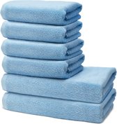 Badkamerset - 2 badhanddoeken voor volwassenen 70 x 140 cm + 4 handdoeken 50 x 100 cm - 100% Prima katoen - zeer zacht en absorberend - Oeko-Tex gecertificeerd - 500 g/m2 - lichtblauw