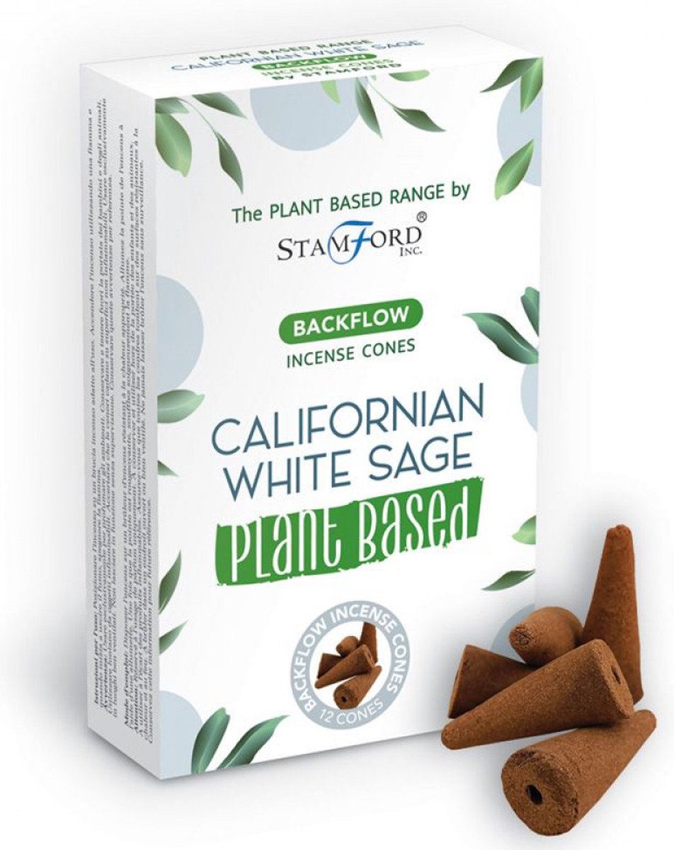 Backflow Wierook kegels - Californian White Sage - Witte Salie - 12 Stuks - Plantaardig - Vegan - Plant Based - Incense Cones - Waterval Wierook