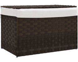vidaXL - Wasmand - met - deksel - 55,5x35x34 - cm - poly - rattan - donkerbruin