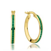 Juwelier Zwartevalk - 14 karaat gouden oorbellen met groene zirkonia 19mm/2.2mm--
