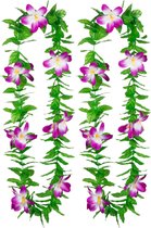 Toppers in concert - Boland Hawaii krans/slinger - 2x - Tropische kleuren mix groen/paars - Bloemen hals slingers