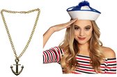 Carnaval verkleed Matrozen hoedje - wit - met gouden anker ketting - volwassenen - accessoires set