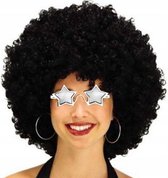 Perruque afro de déguisement de carnaval - noire - boucles - homme - thème années 70/Disco - avec lunettes de soleil étoiles