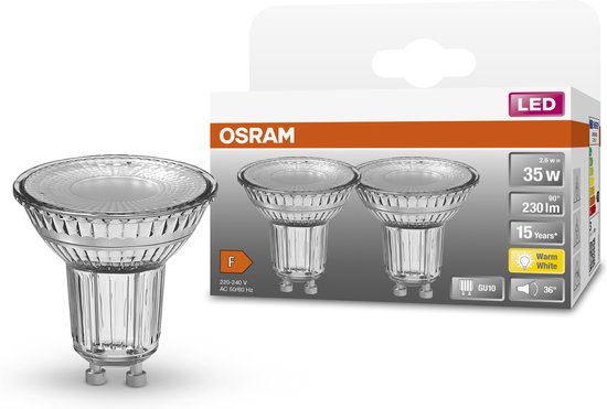 OSRAM LED lamp - Spot GU10 - 2,6W - 230 lumen - warm wit - niet dimbaar - 2 stuks