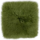 Stoelkussen - zitkussen schapenvacht - groen vierkant - stoelpad - zetelkussen - klein vachtje