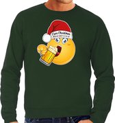 Bellatio Decorations Foute Kersttrui/sweater voor heren - bier - groen - grappig - emoji S