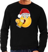 Bellatio Decorations Foute Kersttrui/sweater voor heren - bier - zwart - grappig - emoji M