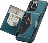 CaseMe JH-01 Hoesje Geschikt voor Apple iPhone 13 | Back Cover met Magnetische Kaarthouder | Beschermhoes Pasjeshouder Achterkant | 4 Pasjes en Briefgeld | Blauw