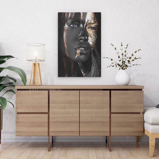 Artaza Canvas Schilderij Gouden Vrouw Gezicht - 40x60 - Foto Op Canvas - Canvas Print