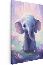 Artaza Canvas Schilderij Baby Olifant in Magie - 80x120 - Groot - Foto Op Canvas - Wanddecoratie Woonkamer
