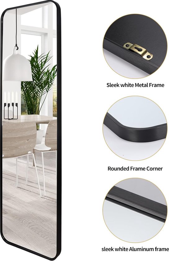 Miroir Sur Pied Pleine Longueur 162x53 Cm - Cadre Métal Doré/Noir - Forme Arqué - Mur/Pied