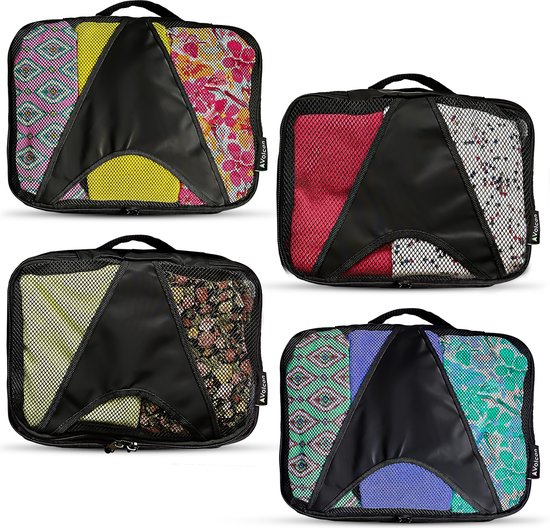 Volcan Packing Cubes - Koffer Organizer Set - 4 Delige Set - Voor Backpack & Koffer - Zwart