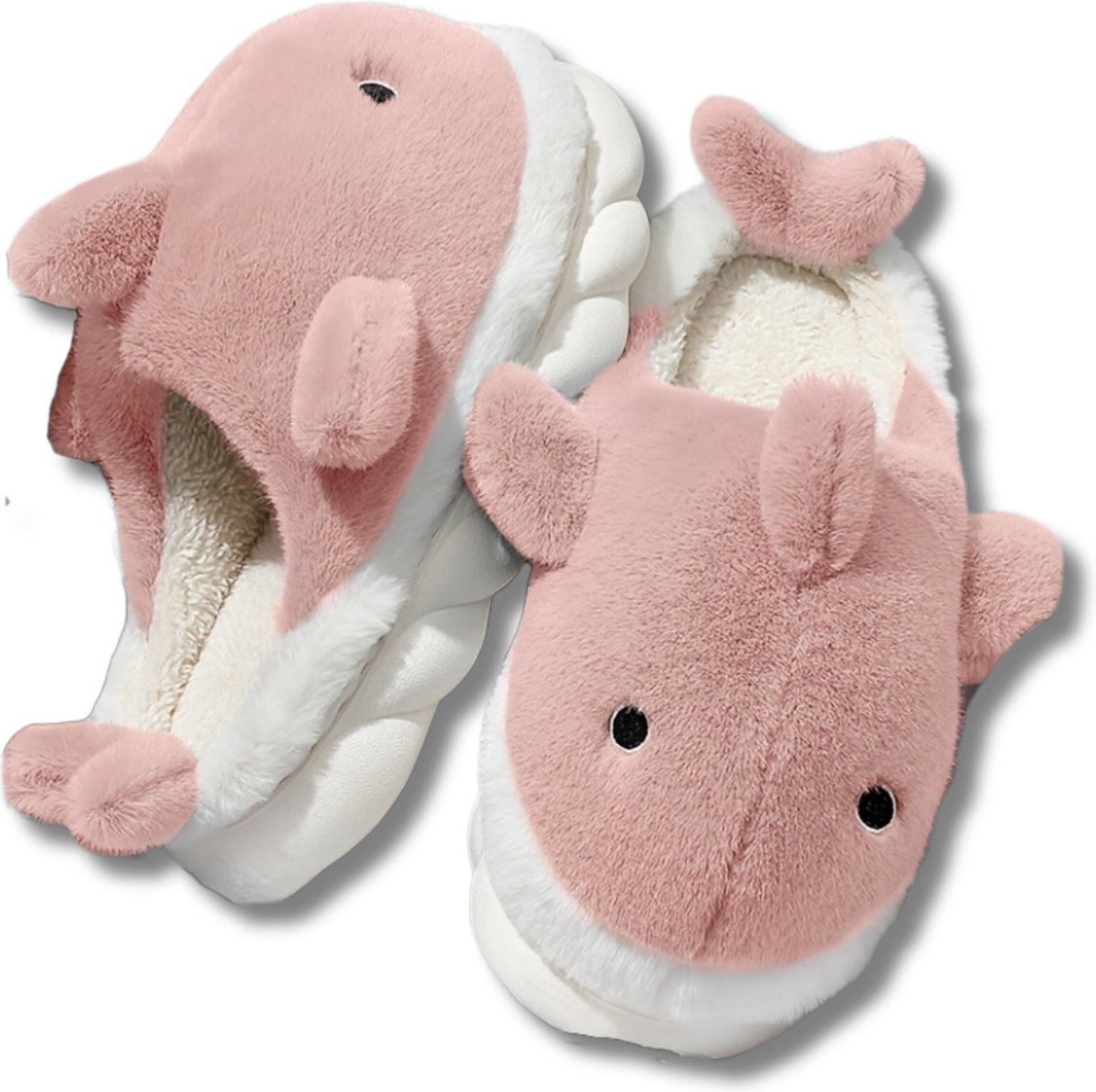 Livano Pantoffels - Sloffen - Slippers - Warme Pantoffels - Dames - Heren - Pluche - Maat 37 En 38 - Haai - Roze