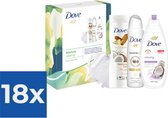 Geschenk Dove  Blissfully Relaxing Douchegel 225 ml- Bodylotion 250 ml- Deospray 150 ml & Puff - Voordeelverpakking 18 stuks