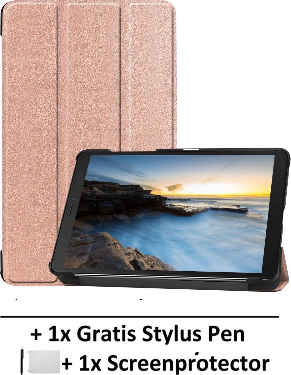 Smart Cover Book Case Hoes Geschikt Voor Samsung Galaxy Tab A8 A 8.0 Inch (2019) T290/T295/T297 - Tri-Fold Multi-Stand Flip Sleeve - Rosegoud