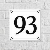 Huisnummerbord Wit Dibond Deluxe - Nummer 93 - incl. bevestiging | - naambord - nummerbord - voordeur | formaat 12 x 12 cm | - huisnummerbordje - nummerbord - voordeur