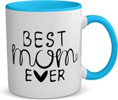 Akyol - best mom ever koffiemok - theemok - blauw - Mama - moeder - moederdag - cadeau - verjaardag - beste ooit - 350 ML inhoud