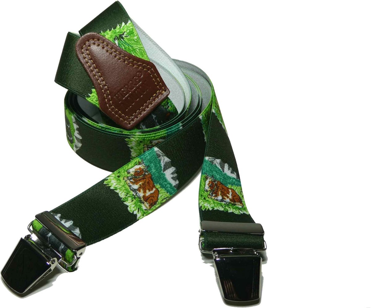 Pierre Mouton Koeien Bretel - Bretels - Volwassenen - Heren - Groen - 140cm - 3 brede clips - XL - XXL