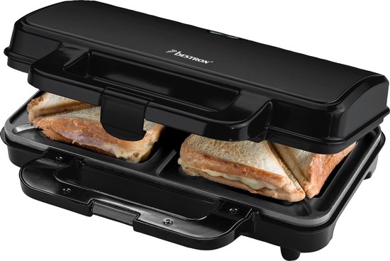 Bestron XL Tosti ijzer voor 2 Tosti's, Tosti apparat met antiaanbaklaag & indicatielampje, 1000W, kleur: Zwart