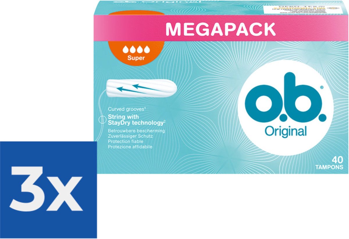 Goedkoopste O.B. Tampons - Megapack Super Plus - Gebogen Groeven - 40 stuks - Voordeelverpakking 3 stuks
