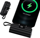 ISHIVA Mini Powerbank 5000 mAh - Chargeur rapide Samsung - Écran LED- USB-C & Lightning - adapté pour iPhone 15 - Taille compacte - Zwart