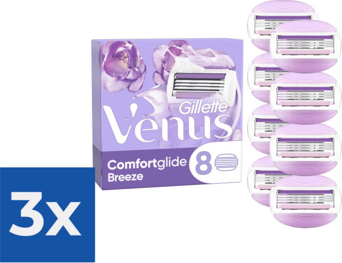 Gillette Venus Comfortglide Breeze Scheermesjes Voor Vrouwen 8 Navulmesjes Voordeelverpakking 3 stuks
