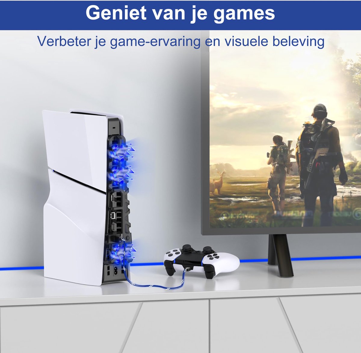 RGB Koelventilator geschikt voor Playstation 5 Slim Console - voor PS5 Slim met LED-lichtkoelsysteem - PS5 Slim Disc Edition & Digital Edition Console - Zwart – foto 4
