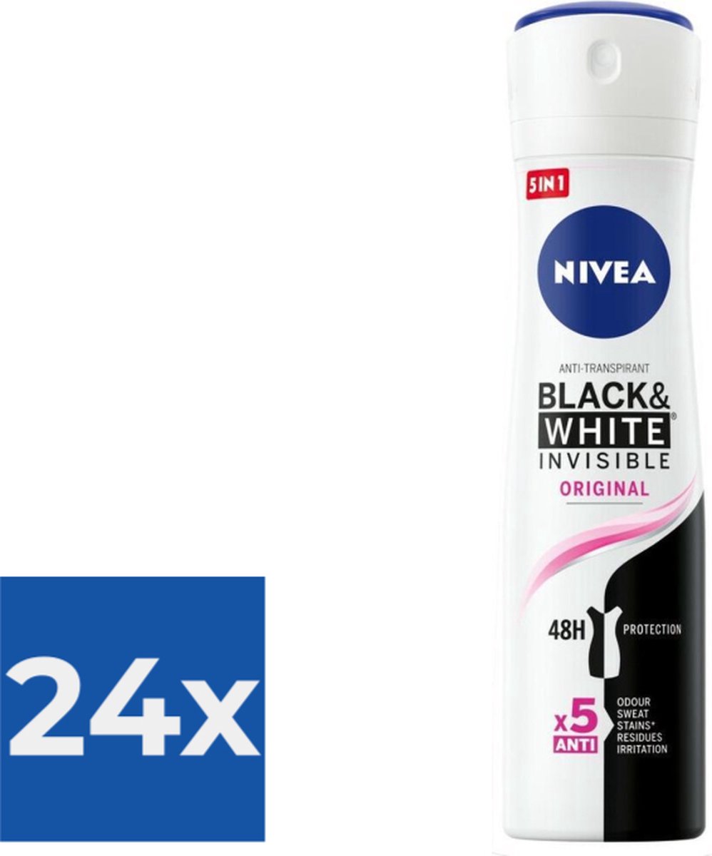Goedkoopste NIVEA Deodorant Spray Invisible For Black & White Clear - 150 ml - Voordeelverpakking 24 stuks
