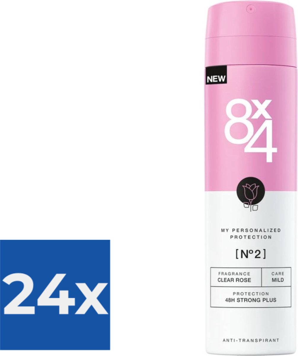 8x4 Deodorant Spray No 2 Clear Rose 150 ml - Voordeelverpakking 24 stuks