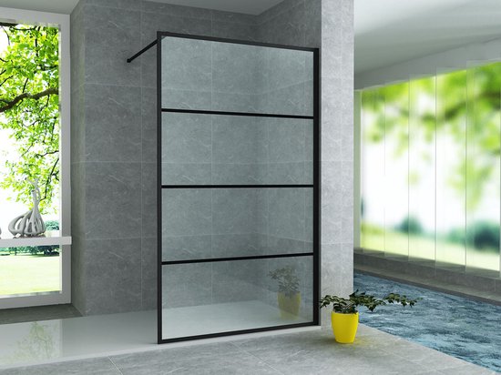 MUR DE DOUCHE WALK-IN NOIR MAT RASTER 100X200CM 8MM