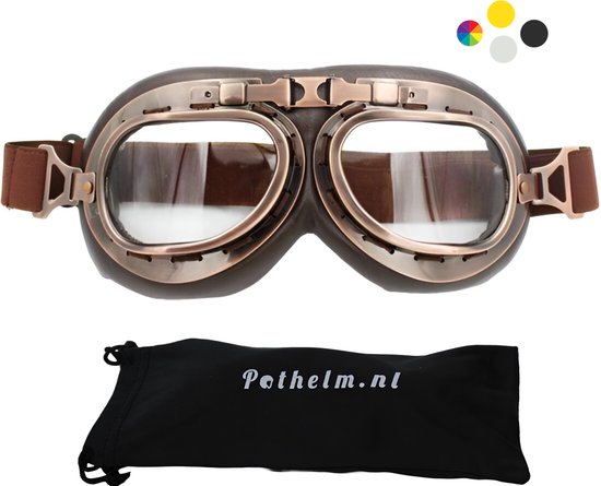 CRG Vintage Motorbril - Retro Motorbril Heren voor Motorrijders - Koper Kleur - Helder Glas