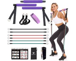 Pilates Set 6 Staven met Verstelbare Elastische Band voor Yoga, Stretching, Beeldhouwen, Squats, Gym Workout 90 lbs