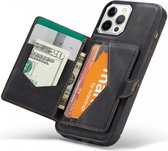 Coque CaseMe JH-01 adaptée à Apple iPhone 12 Pro Max | Couverture arrière avec porte-carte magnétique | Housse de protection Porte-carte Dos | 4 cartes et factures | Noir