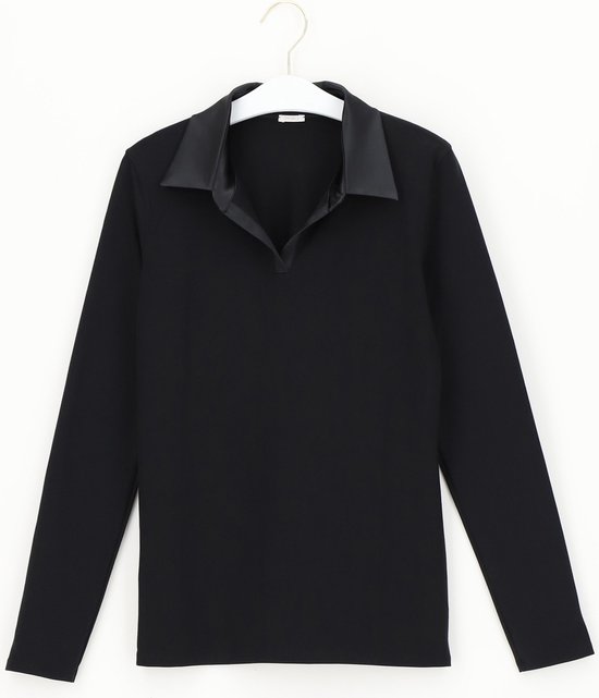 Oroblu Dames Perfect Line Cotton Polo Shirt Long Sleeve Black S