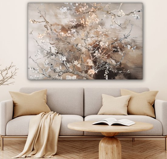 Tableau sur toile Fleur d'amandier - Peinture - Painting - Art - Van Gogh - Beige - Abstrait - 120x80 cm - Décoration murale