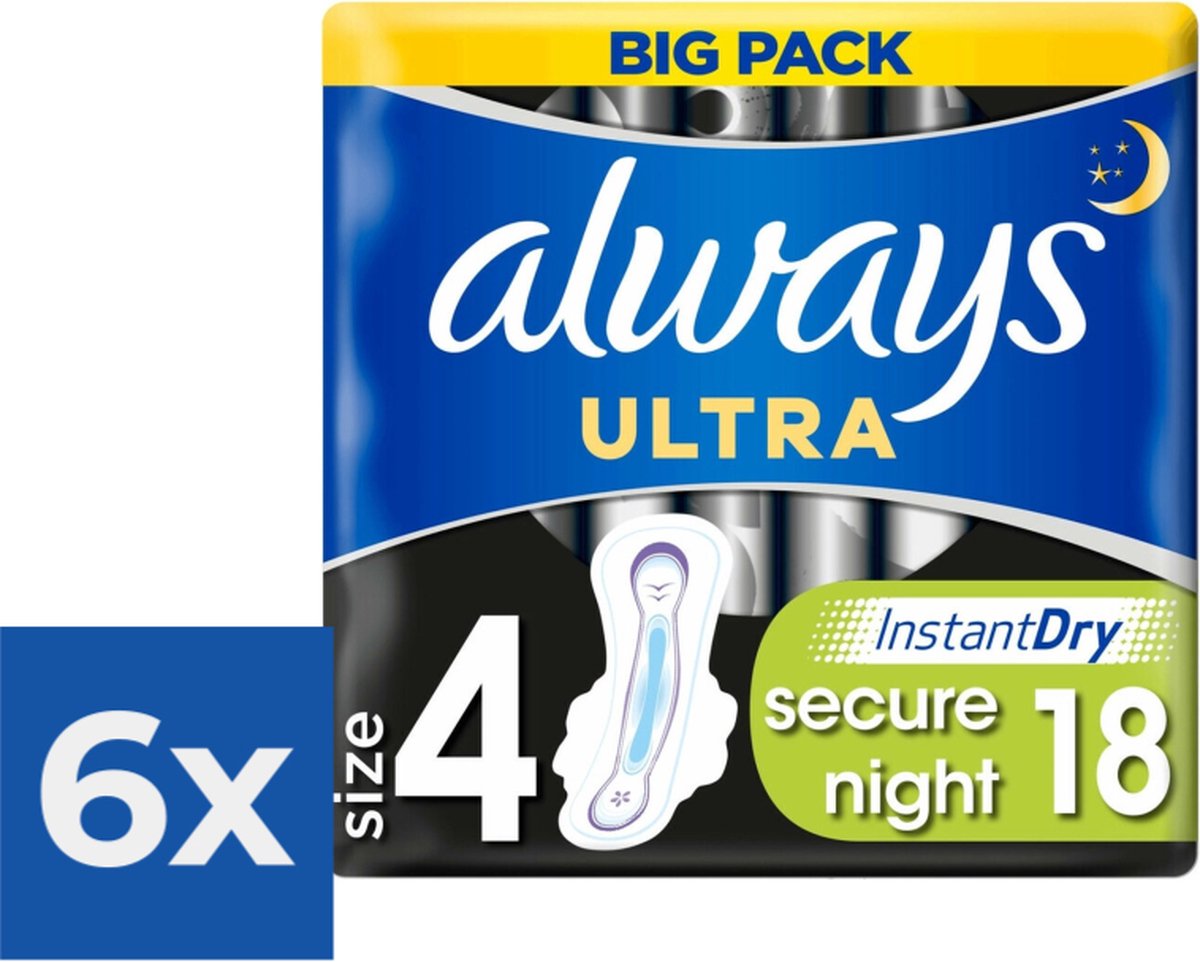 Always Maandverband Ultra Secure Night 18 Stuks - Voordeelverpakking 6 stuks