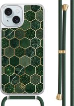 Casimoda® hoesje met groen koord - Geschikt voor iPhone 15 - Kubus Groen - Afneembaar koord - TPU/acryl - Groen